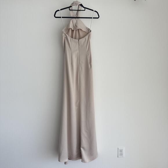 BHLDN Dress Womens 0 Ruby Twist Halter Satin Gown Champagne Elegant Bridesmaids - Picture 9 of 13